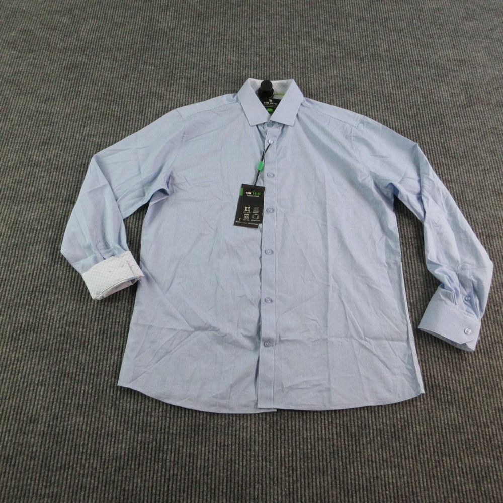 Tom Baine Dress Shirt Mens L 16-16.5 34/35 Blue Check Slim Fit Long Sleeve NWT